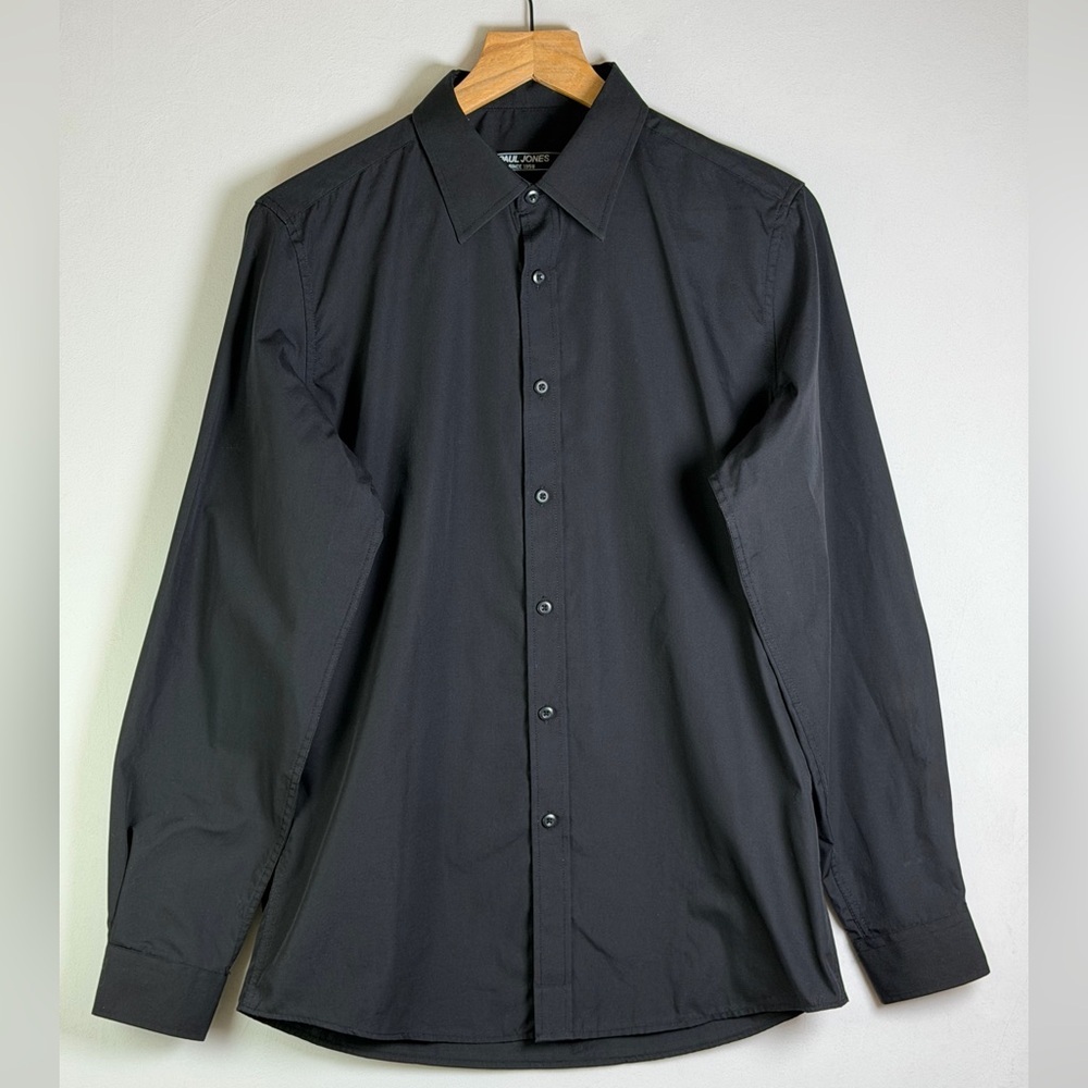 Paul Jones Black Men’s Button-Up Shirt Minimalist Modern Tailored Essential Sz M